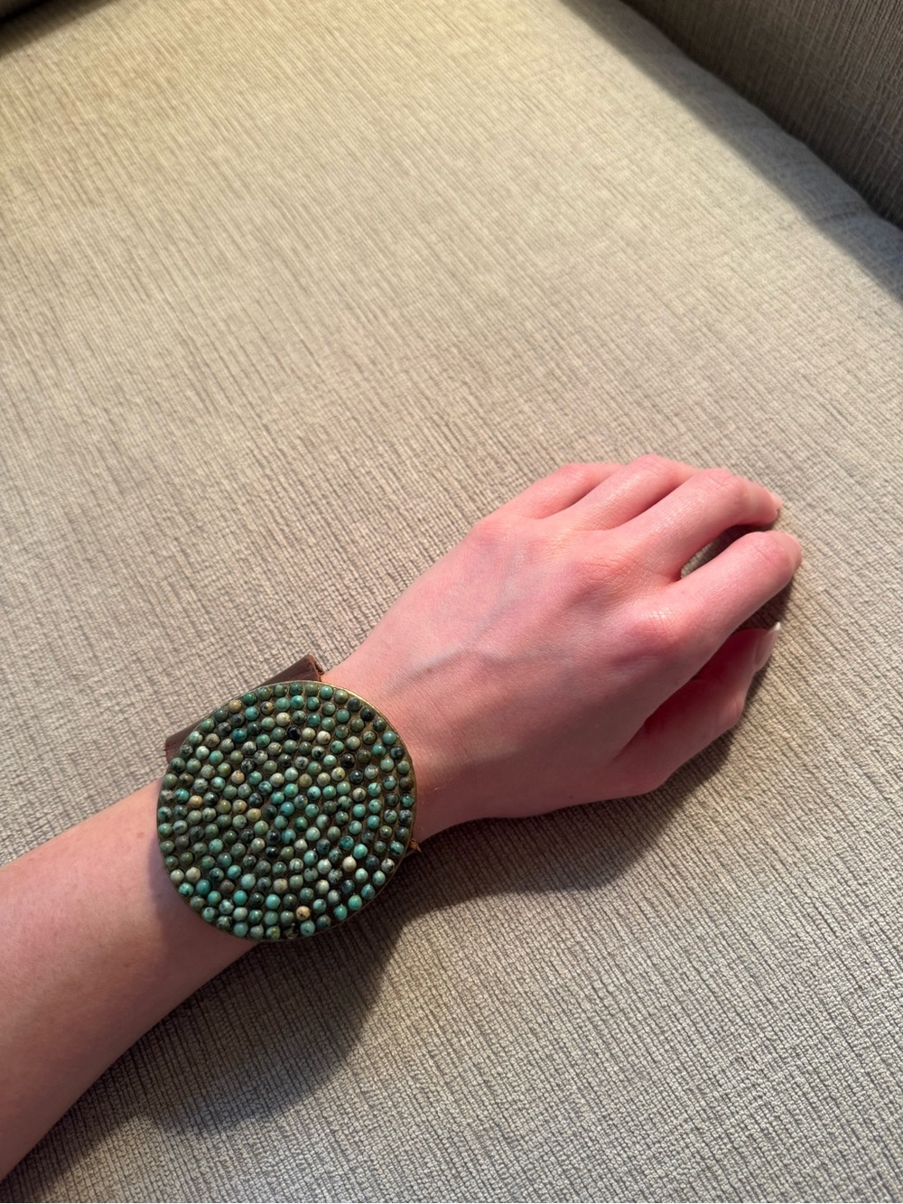 Brown Leather Cuff Bracelet with turquoise Beads - Picture 5 of 5